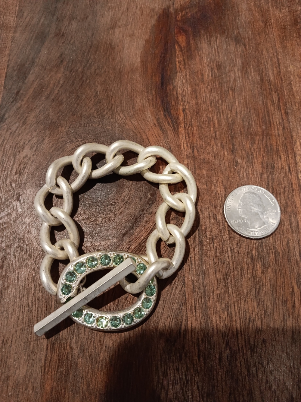 Vintage Green Crystal Toggle Chain Bracelet - Women Jewelry